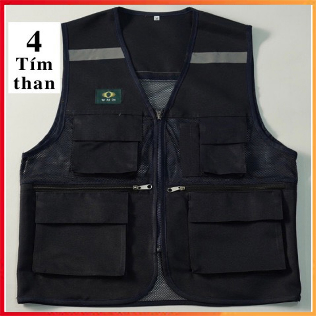 ÁO GHI LÊ  BẢO HỘ 6 TÚI PHẢN QUANG HÀN QUỐC, ÁO GHI LÊ PHẢN QUANG (MÀU TÍM THAN), ÁO BẢO HỘ LAO ĐỘNG