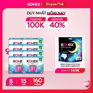  Combo 8 Gói Băng Vệ Sinh Hằng Ngày Kotex Kháng Khuẩn & Khử Mùi 15 cm 20 Miếng Gói 