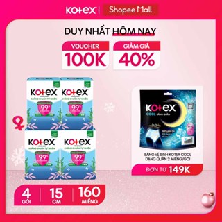  Combo 4 Gói Băng Vệ Sinh Hằng Ngày Kotex Kháng Khuẩn & Khử Mùi  15cm 40 Miếng Gói 