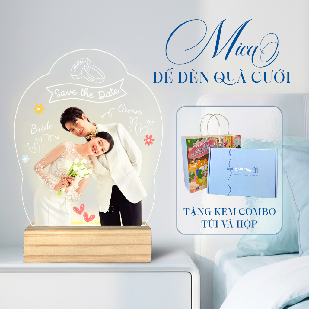 Khung Ảnh Mica Đế Đèn LED In Ảnh Theo Yêu Cầu – Quà Cưới, LED USB, Mica 3mm (Nhận Hỏa Tốc) | Caturda