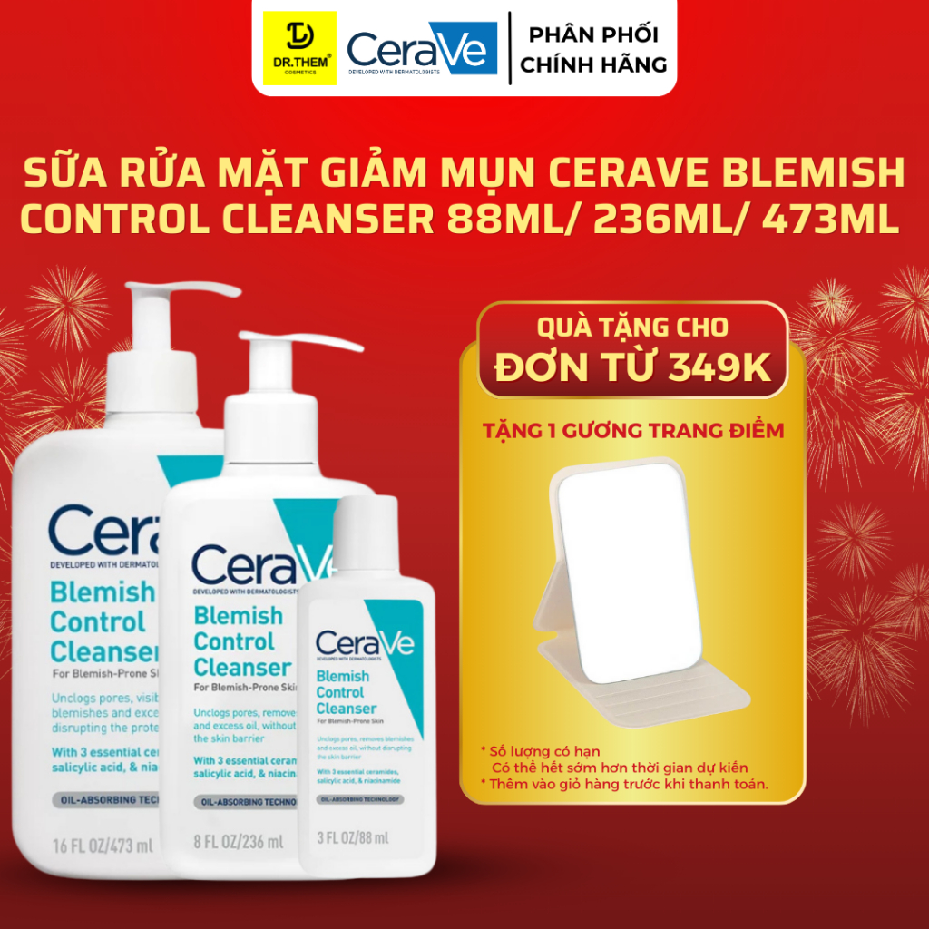 Sữa Rửa Mặt Hỗ Trợ Giảm Mụn CeraVe Blemish Control Cleanser 88ml - 236ml - 473ml - Dr Thêm
