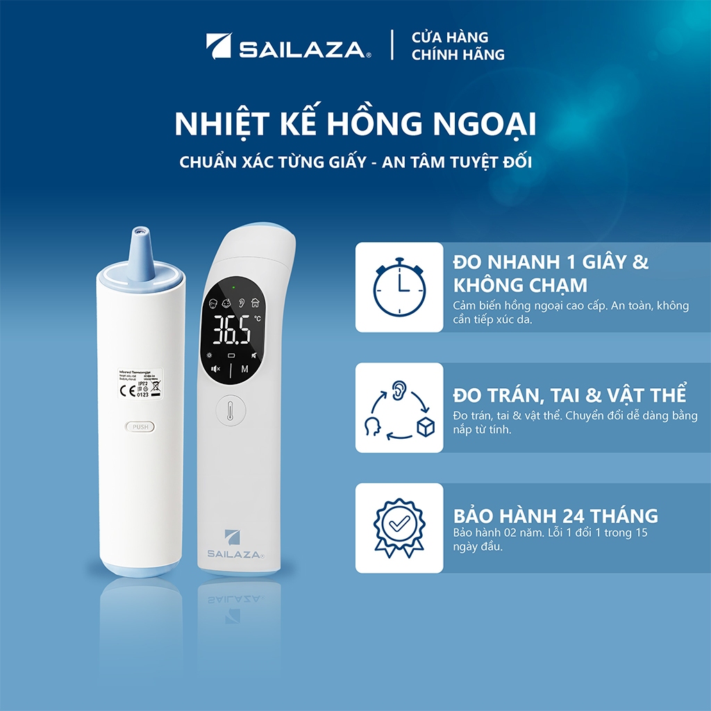 [CHÍNH HÃNG] Nhiệt kế điện tử hồng ngoại 3 trong 1 cao cấp Sailaza AOJ20F, bảo hành 24 tháng
