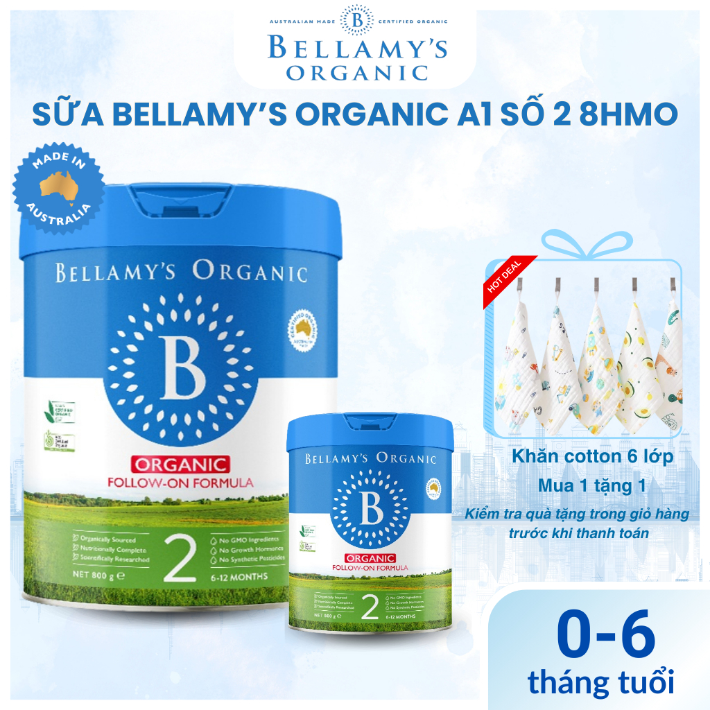Sữa Bellamy's organic 8HMO Số 2 – Hữu Cơ Úc – Tăng Hỗ Trợ Miễn Dịch & Tiêu Hoá – Cho Bé 6–12 Tháng -