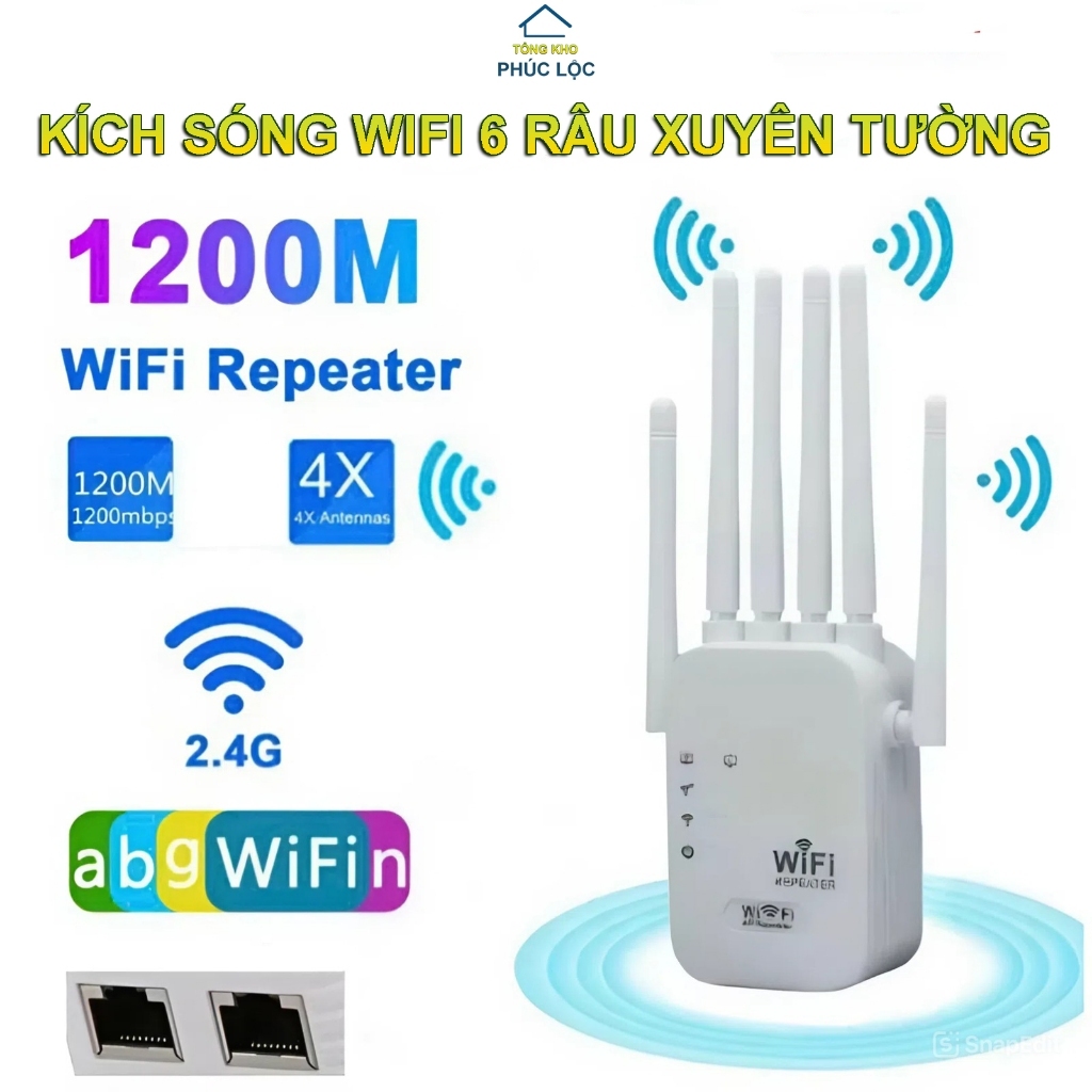 Kích Sóng WIFI 6 Râu Sóng Mạnh Tốc Độ 1200mbps, Hút WIFI Phát Xuyên Tường Kết Nối Xa