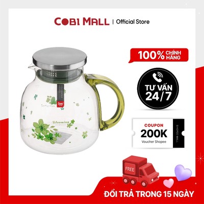 Bình Thủy Tinh 1500ml Lilac Blooming – Bình Đun Trà, Bình Rót Nước Chịu Nhiệt Có Lõi Lọc Inox, Tay Cầm Nhựa Cao Cấp