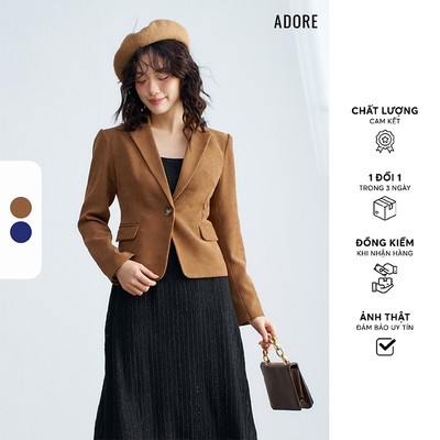 512BL1014 - Blazer classic da lộn màu nâu và màu navy vá tay ADORE