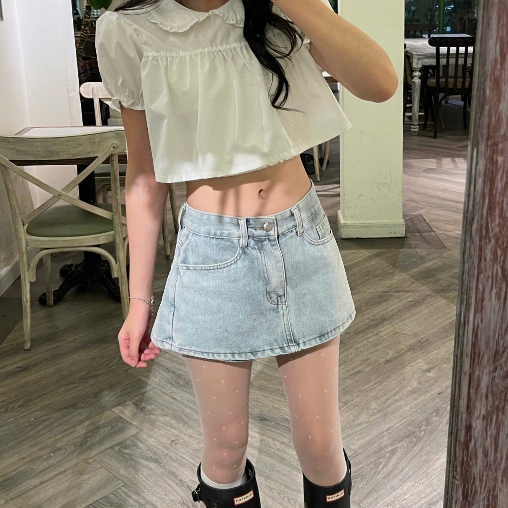 Calem.Club - Quần giả váy Urban Chic Mini Skort dáng ngắn cạp trễ chất jean dày dặn form chữ A tôn dáng | BigBuy360 - bigbuy360.vn