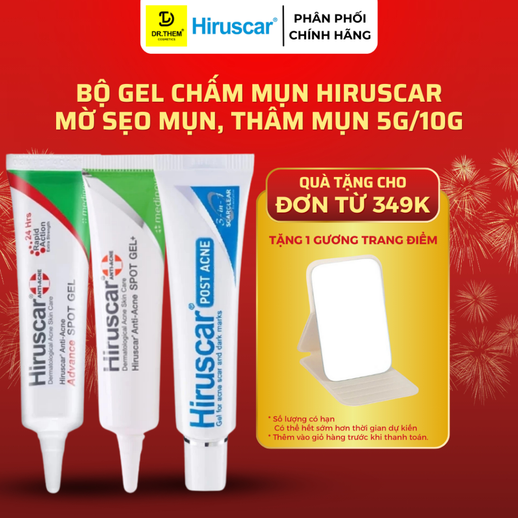 Bộ Gel Chấm Mụn Anti-Acne Spot 10g và Gel Làm Mờ Sẹo Mụn, Thâm Mụn Hiruscar Post Acne 5g/10g