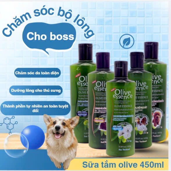 Sữa tắm OLIVE cho chó mèo , sữa tắm cho chó trị ve rận olive essence khử mùi hôi chai 450ml