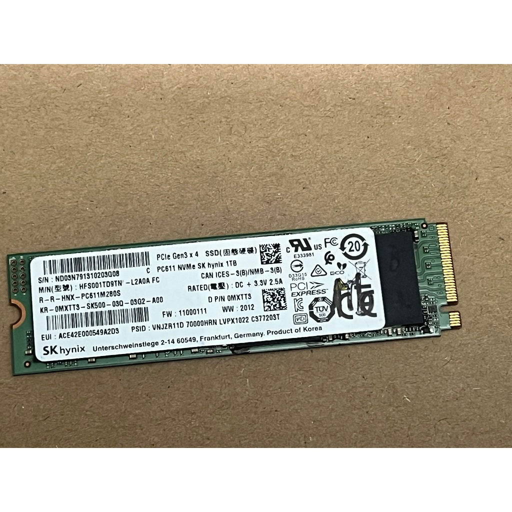 Ổ Cứng SSD SK Hynix PC611 NVMe 1TB 1000GB PCIe Gen3 x4 , sức khỏe 99 98% hàng zin theo máy chính hãn