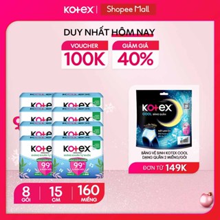   KOL LIVE  Lốc 8 băng vệ sinh Kotex Hàng ngày Kháng Khuẩn Tự Nhiên 15cm 20x48 