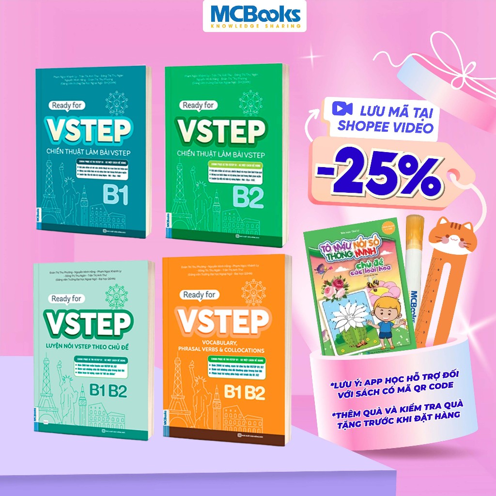 Sách - Combo luyện thi Vstep - Ready for VSTEP B1, B2 -  Chiến Thuật Làm Bài và Tổng hợp từ vựng luy