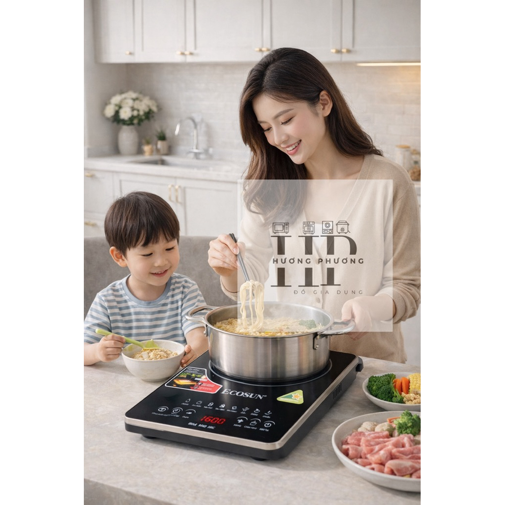 [ Chính Hãng ] Bếp Điện Từ Công Suất Lớn ECOSUN BM-IC35 Màu Đen 3000W Tặng Kèm Nồi Lẩu INOX Size 28C