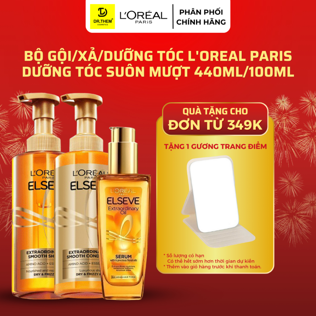 Bộ Gội/Xả/Dầu Dưỡng Tóc L'Oreal Suôn Mượt L'Oreal Paris Extraordinary Oil Smooth 440ml/100ml- Dr Thê