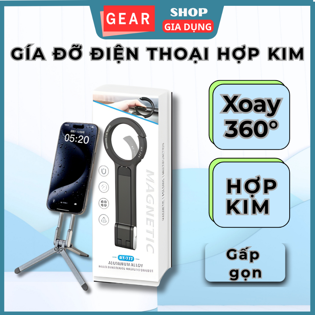 Gía Đỡ điện thoại hợp kim GEARSHOP Chân máy giá đỡ kim loại từ tính có thể gập lại
