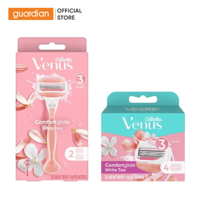 Combo Dao Cạo Nữ Gillette Venus Hương Hoa Trà Trắng Hộp 1 Cán & 2 Lưỡi Và Hộp 4 Lưỡi Thay