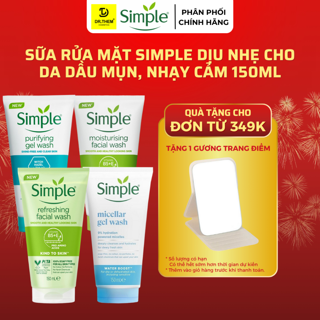  Sữa Rửa Mặt Simple Refreshing Facial Wash 150ml - Dịu Nhẹ Cho Da Dầu Mụn Nhạy Cảm- Dr Thêm 