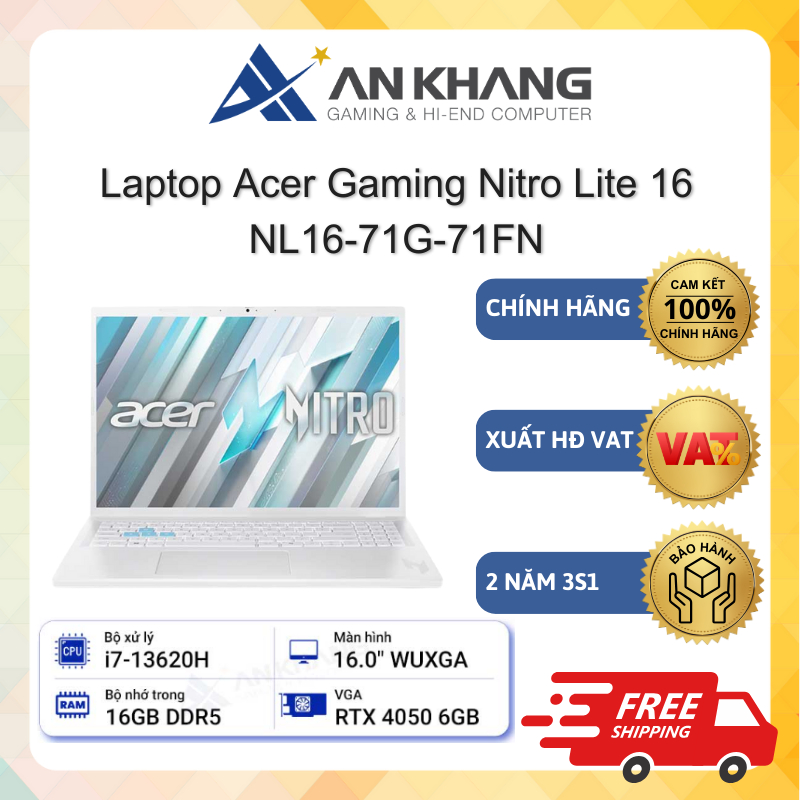 Laptop Acer Gaming Nitro Lite 16 NL16-71G-71FN (i7-13620H; 16GB; 512GB SSD; RTX4050/6GB; 16"FHD+ 180