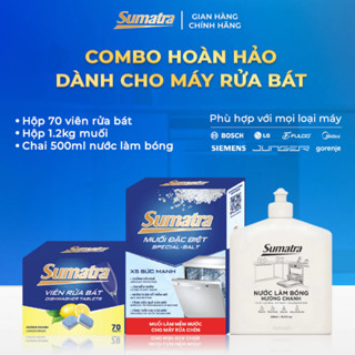 Combo cho máy rửa bát Sumatra siêu tiết kiệm gồm viên rửa bát + 1,2kg muối + 500ml nước làm bóng