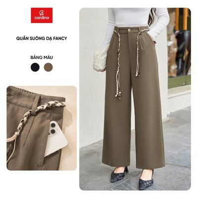 Quần dài nữ FANCY CARDINA chất liệu dạ dáng suông phối cạp cao chun sau kèm đai 5QDT48