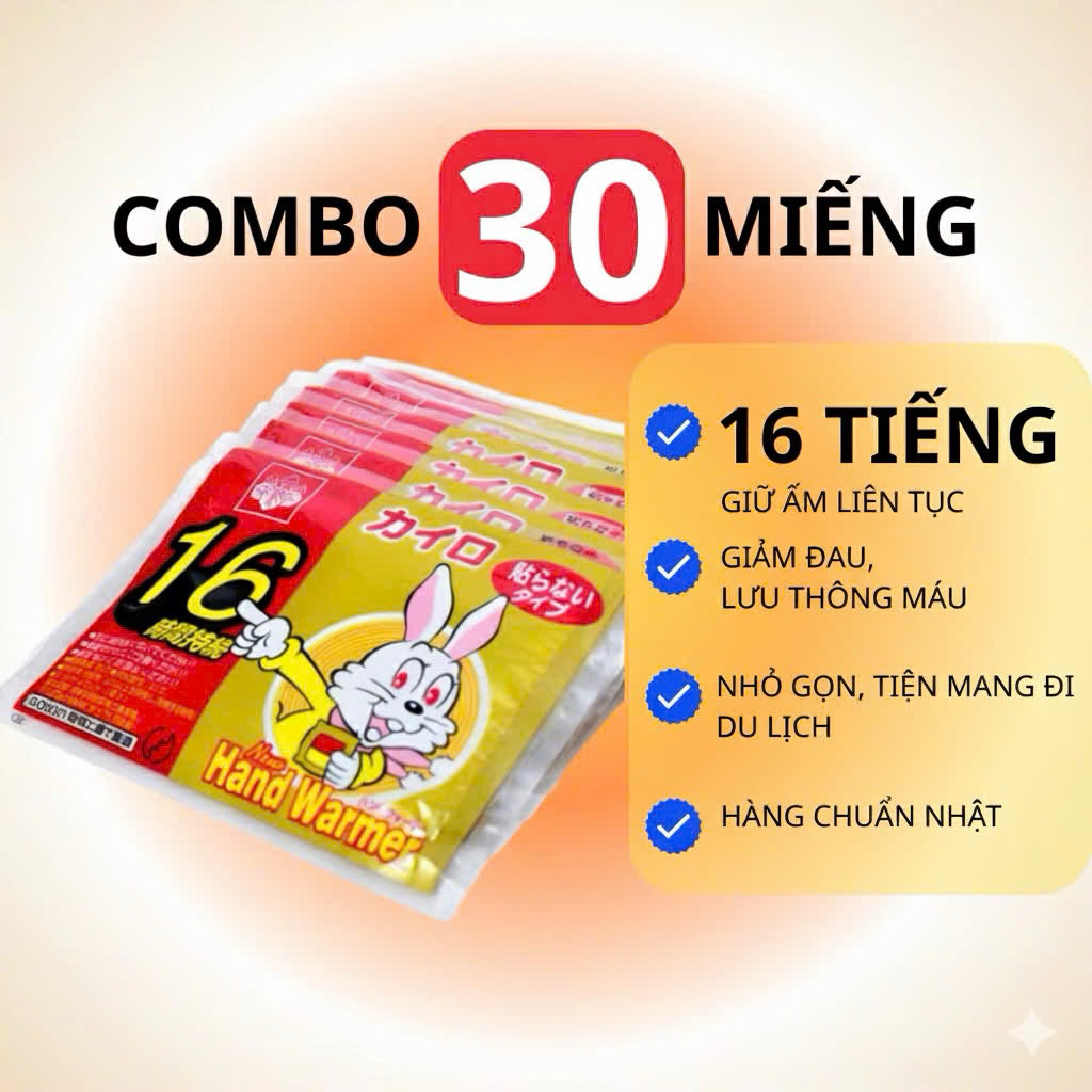 {HOẢ TỐC} Combo 30 miếng dán giữ nhiệt Kairo made in Japan Nhật Bản giữ ấm tới 16 giờ