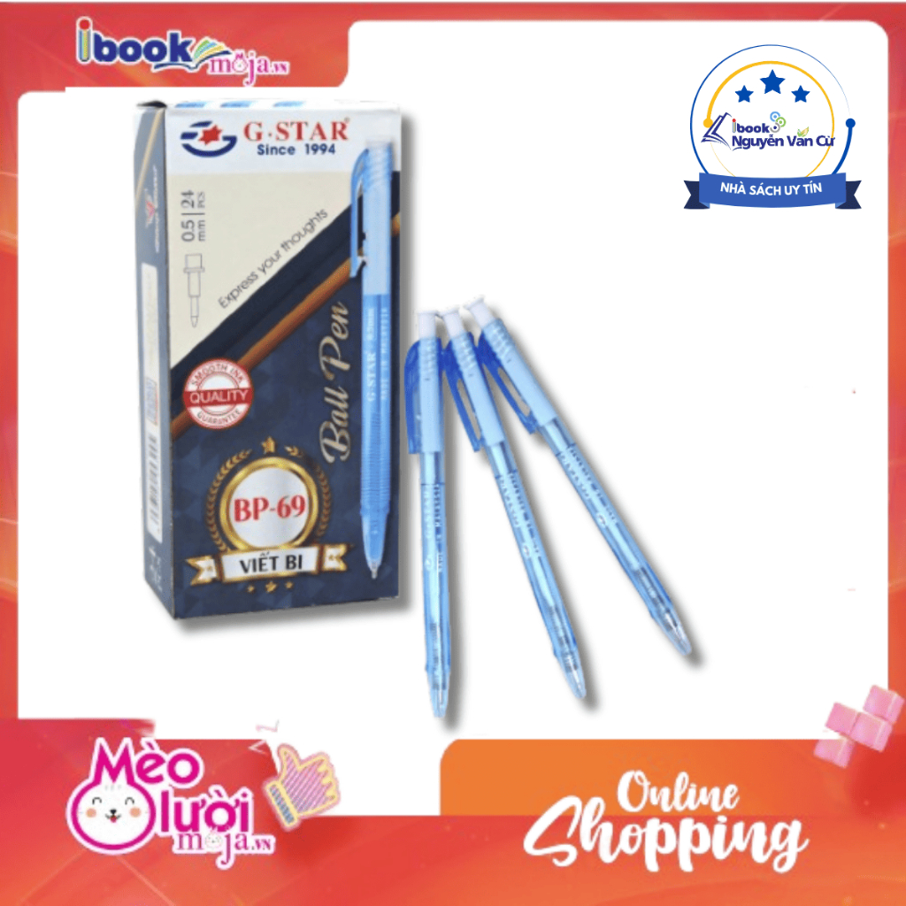 Hộp 24 Cây Bút Bi Bấm Gstar BP-69 Ngòi 0.5mm Viết êm nét chữ đẹp (Sản xuất tại Malaysia)