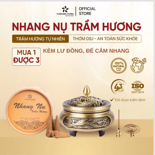  Combo nhang nụ trầm hương Thiên Mộc Hương hộp 40 nụ kèm lư đồng xông trầm thơm nhà đón tài lộc 