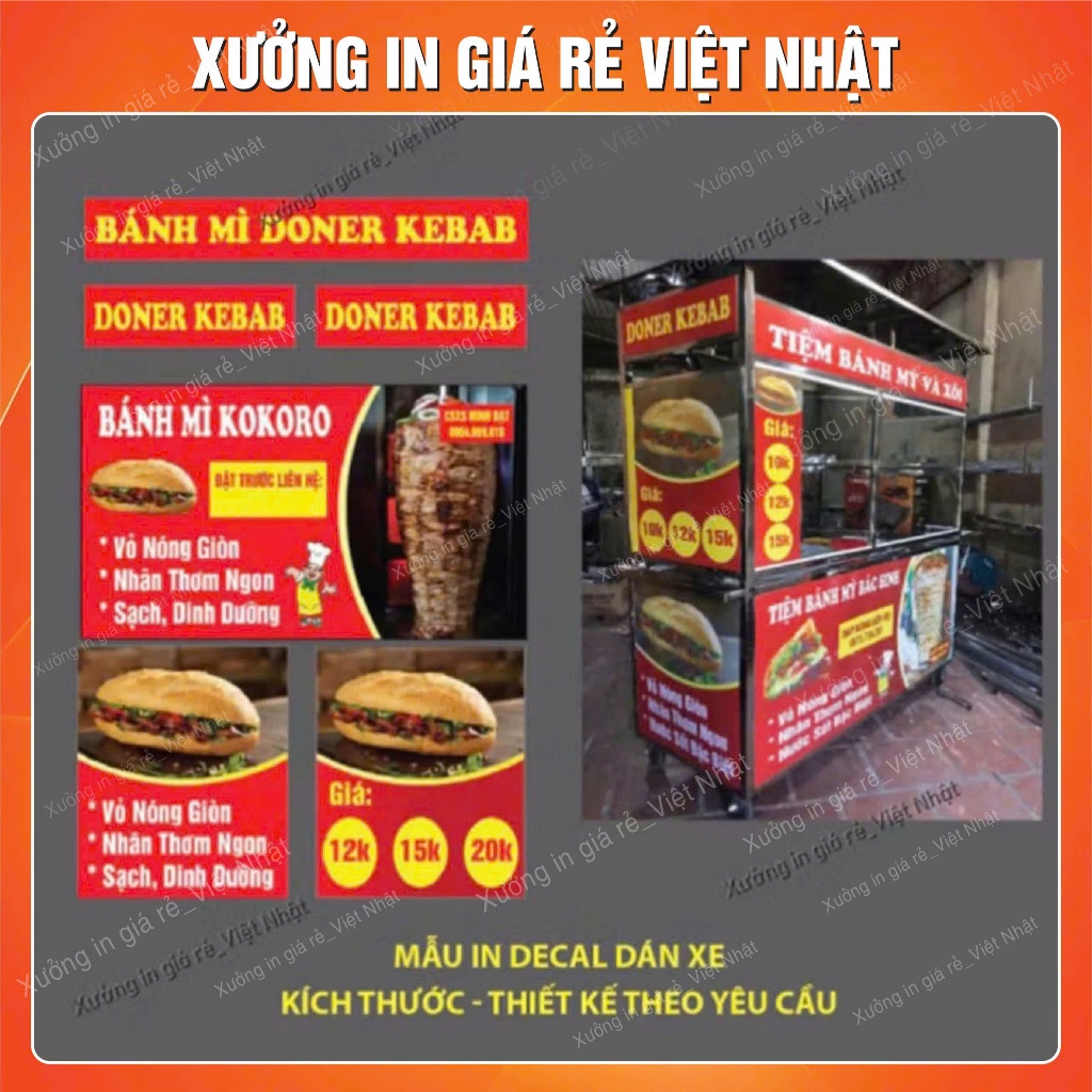 Decal dán xe Bánh Mì, Trà sữa, Xôi, Hủ tiếu, Bánh tráng trộn ,... Theo yêu cầu_Miễn phí thiết kế