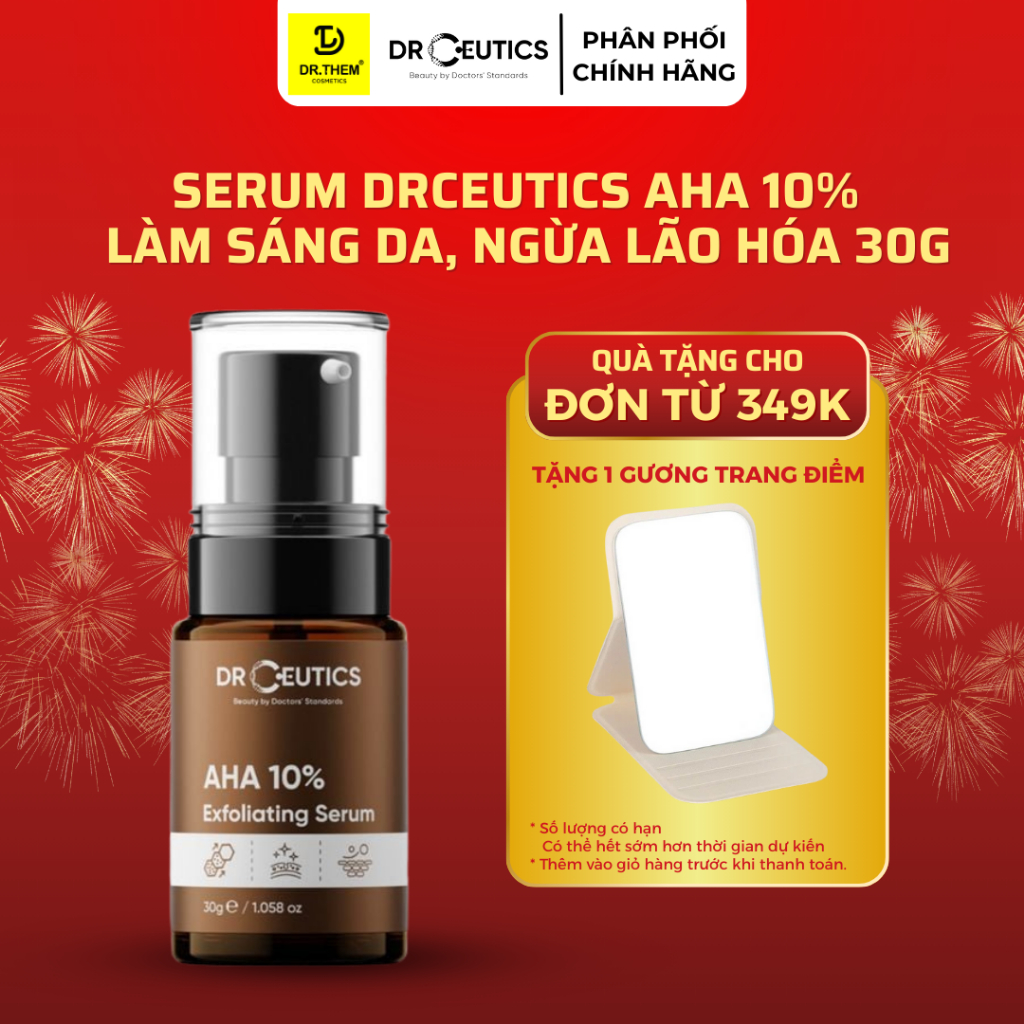 DrCeutics Dung Dịch AHA 10% Exfoliating Serum Tẩy Da Chết Làm Sáng Và Ngừa Lão Hóa Da 30ml - 100ml- 