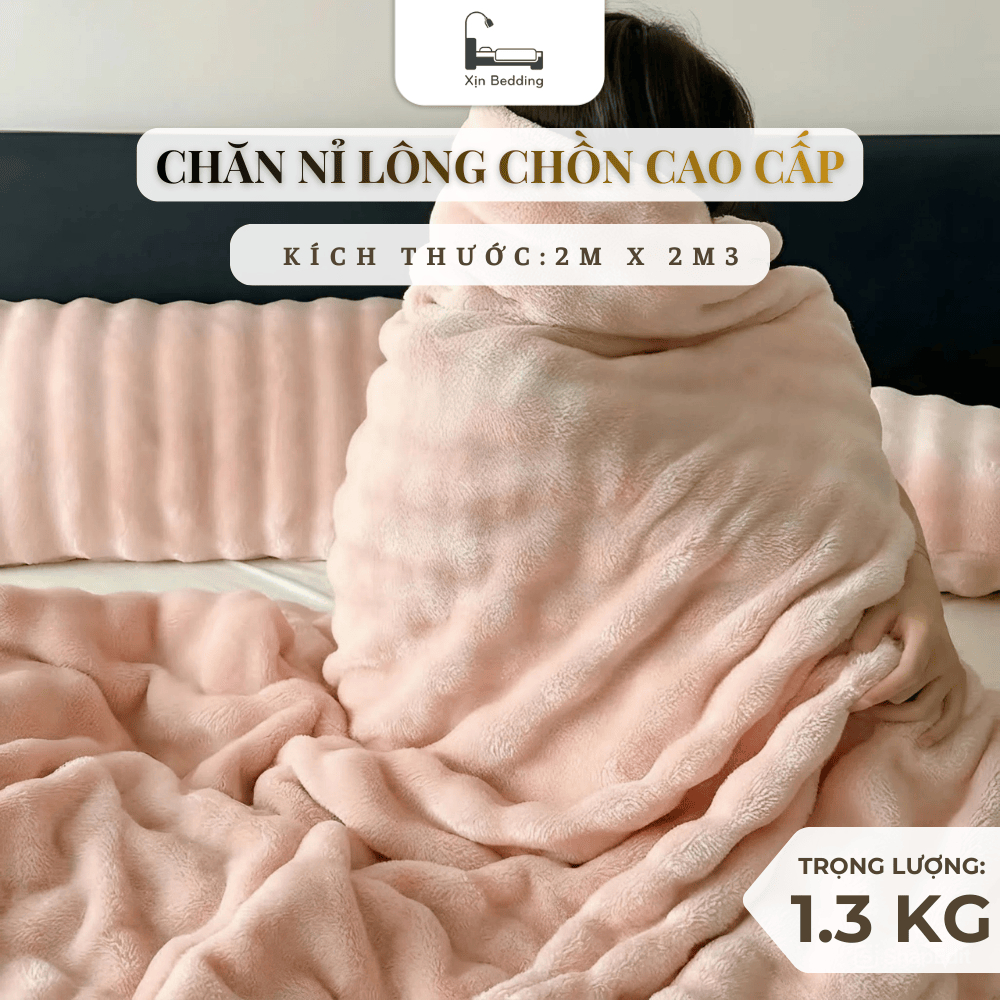 Chăn lông chồn thu đông 2025 vân sóng nước sang trọng, chăn lông chồn kích thước 2m-2m3 mềm mại thoải mái
