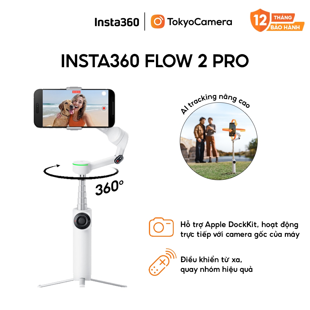 Gimbal Chống Rung Insta360 Flow 2 Pro Chống Rung 3 Trục, Tracking AI Bảo Hành Chính Hãng 12 Tháng