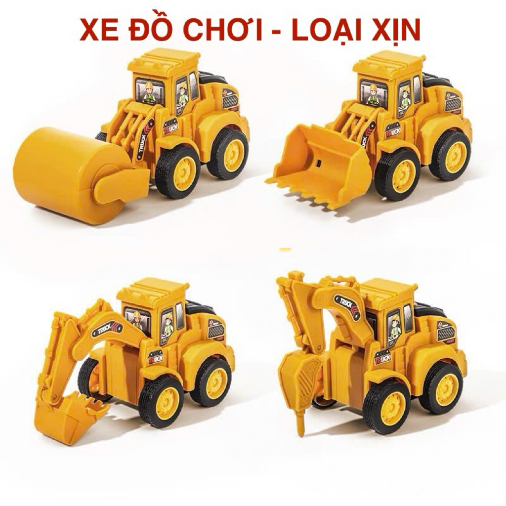 Bộ 4 xe đồ chơi (Chạy Với 1 Nút Bấm) mô hình công trình xây dựng cho bé nhựa an toàn, bền đẹp