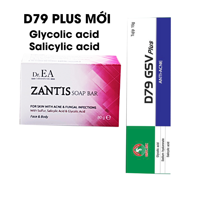 [COMBO GIẢM MỤN BODY - DÀY SỪNG] D79 Cream GSV 15g & Xà phòng ZANTIS hỗ trợ giảm mụn lưng dày sừng h
