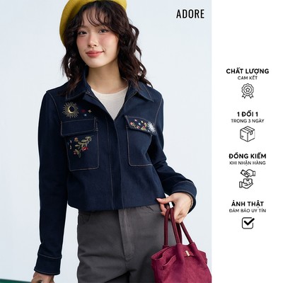512JA2008 - Áo jacket denim xanh chàm thêu thân trước ADORE
