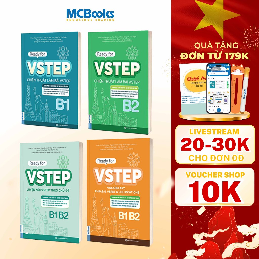 Sách - Combo luyện thi Vstep - Ready for VSTEP B1, B2 -  Chiến Thuật Làm Bài và Tổng hợp từ vựng luy
