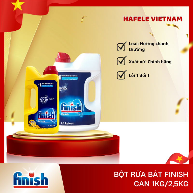 Bột Rửa Chén Bát Finish Classic Hương Chanh – Sức Mạnh Làm Sạch 4X Vượt Trội – Đánh Bay Dầu Mỡ – FEM