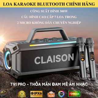 Loa Bluetooth, Loa Karaoke Bluetooth Claison T91Pro công suất cao 300W chống nước, kèm 2 micro không dây pin 7200mah 24h