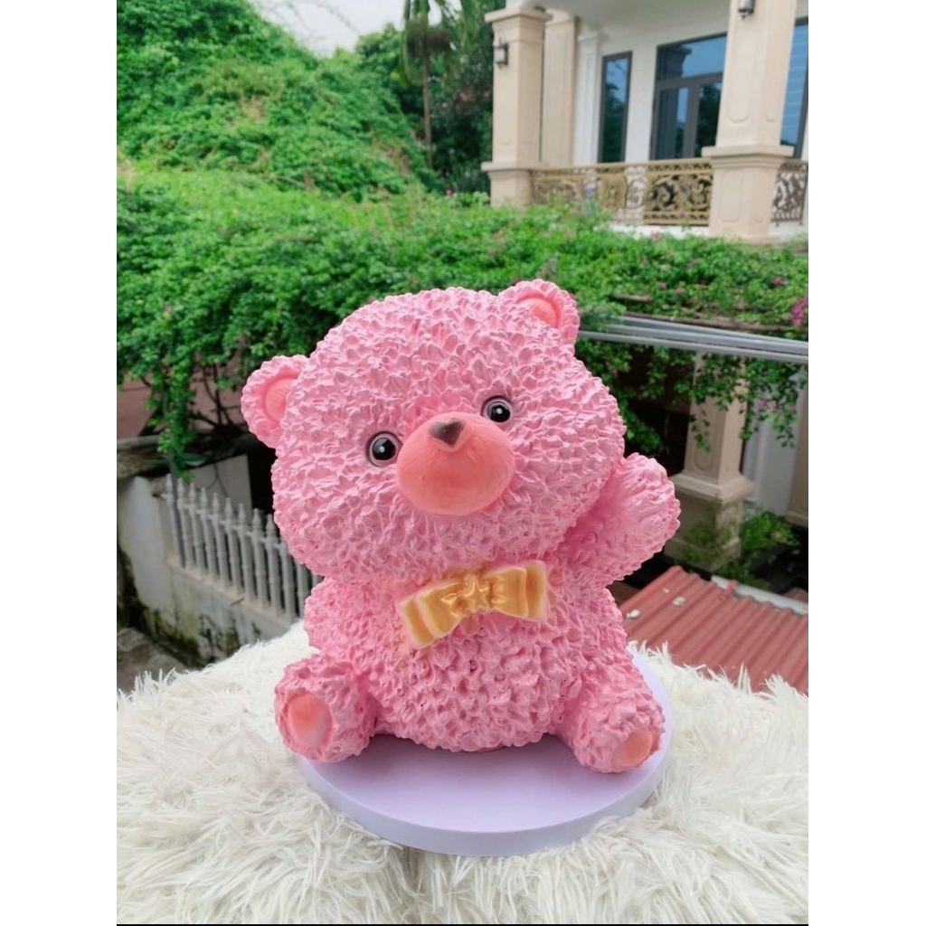 Heo đất lợn đất tiết kiệm gấu su hồng  size to - ống tiêt kiệm trang tríquà tặng, decor, lợn đất giá