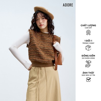 512KN2005 - Áo gile tweed sợi mix nâu cam ADORE
