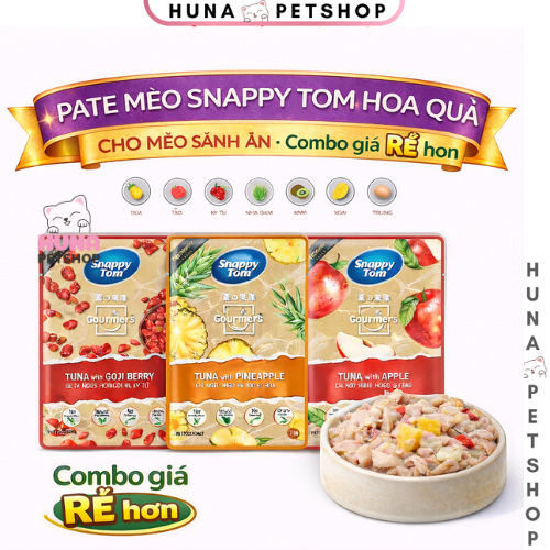 Combo 10 gói Pate Snappy Tom TRÁI CÂY Pate Cho Mèo Gói 70g - Huna