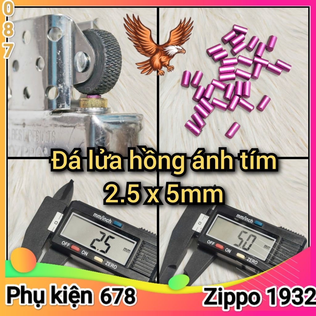 [Phụ kiện Zippo] Đá lửa hồng ánh tím size 2.5 x 5mm cực nhạy