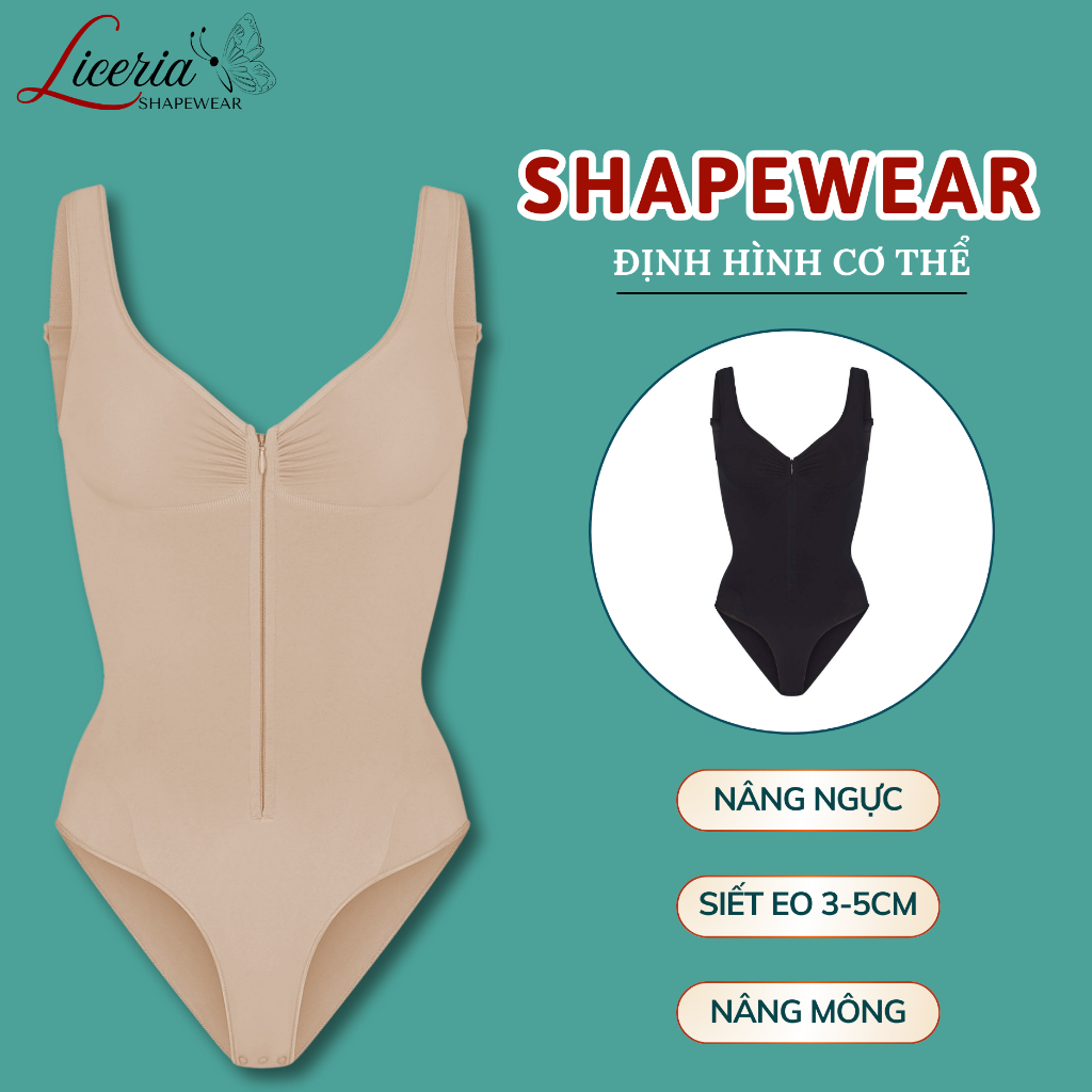 Bodysuit Shapewear Liceria Tạo Shape Fit Cơ Thể, Bodysuit Định Hình Khóa Kéo BD05