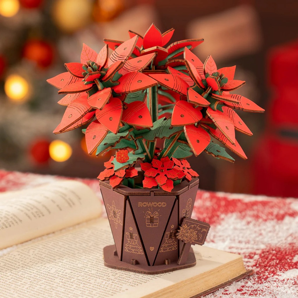 Rowood Poinsettia TF001 | Hoa Trạng Nguyên Gỗ 3D DIY Trang Trí Noel & Quà Tặng