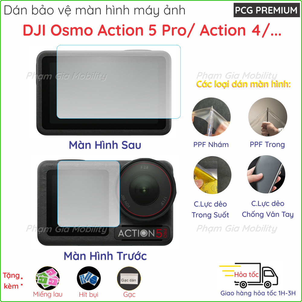 Combo 2 tấm dán màn hình trước + sau dành cho máy ảnh DJI Osmo Action 5 Pro/ Action 4,... loại cường