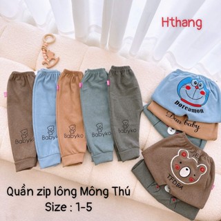 Combo 3/5 quần giữ nhiệt chất zip lông hình thú ngộ nghĩnh cho bé 7-16kg