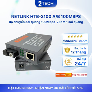 Bộ chuyển đổi quang điện, Converter Netlink HTB 3100 AB 25km 1 sợi quang 100Mbps - BH 12 tháng