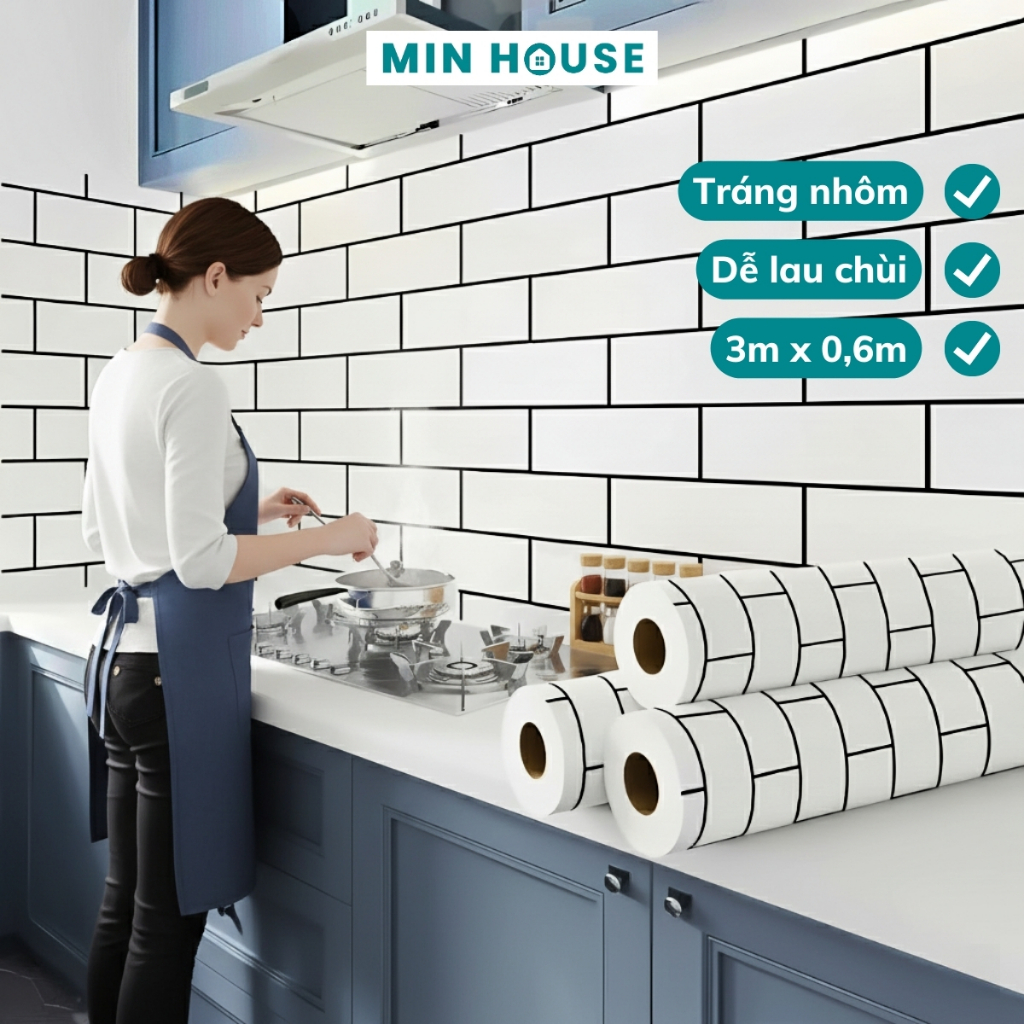   Cuộn 3m x 0.6m  Decal Dán Bếp Tráng Nhôm Cách Nhiệt Cuộn Giấy Dán Tường Chống Dầu Mỡ Dễ Lau Chùi 