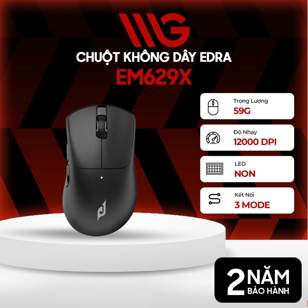 Chuột Gaming Không Dây EDRA EM629X - Công Thái Học - Siêu Nhẹ - Chính Hãng Bảo Hành 24 Tháng