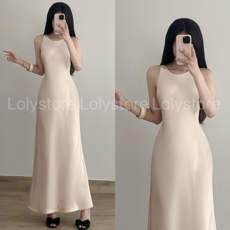 Đầm body nữ lụa TÔ CHÂU CAO CẤP thiết kế kiểu đơn cổ tròn cài nút form trơn ôm đuôi cá xoè  Lolystore NH458 | BigBuy360 - bigbuy360.vn