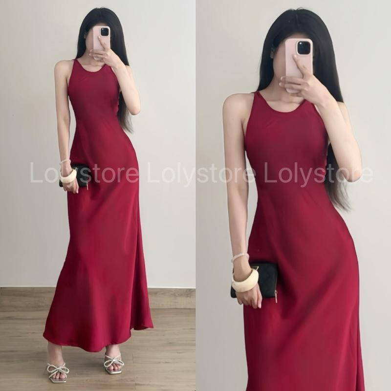 Đầm body nữ lụa TÔ CHÂU CAO CẤP thiết kế kiểu đơn cổ tròn cài nút form trơn ôm đuôi cá xoè  Lolystore NH458 | BigBuy360 - bigbuy360.vn